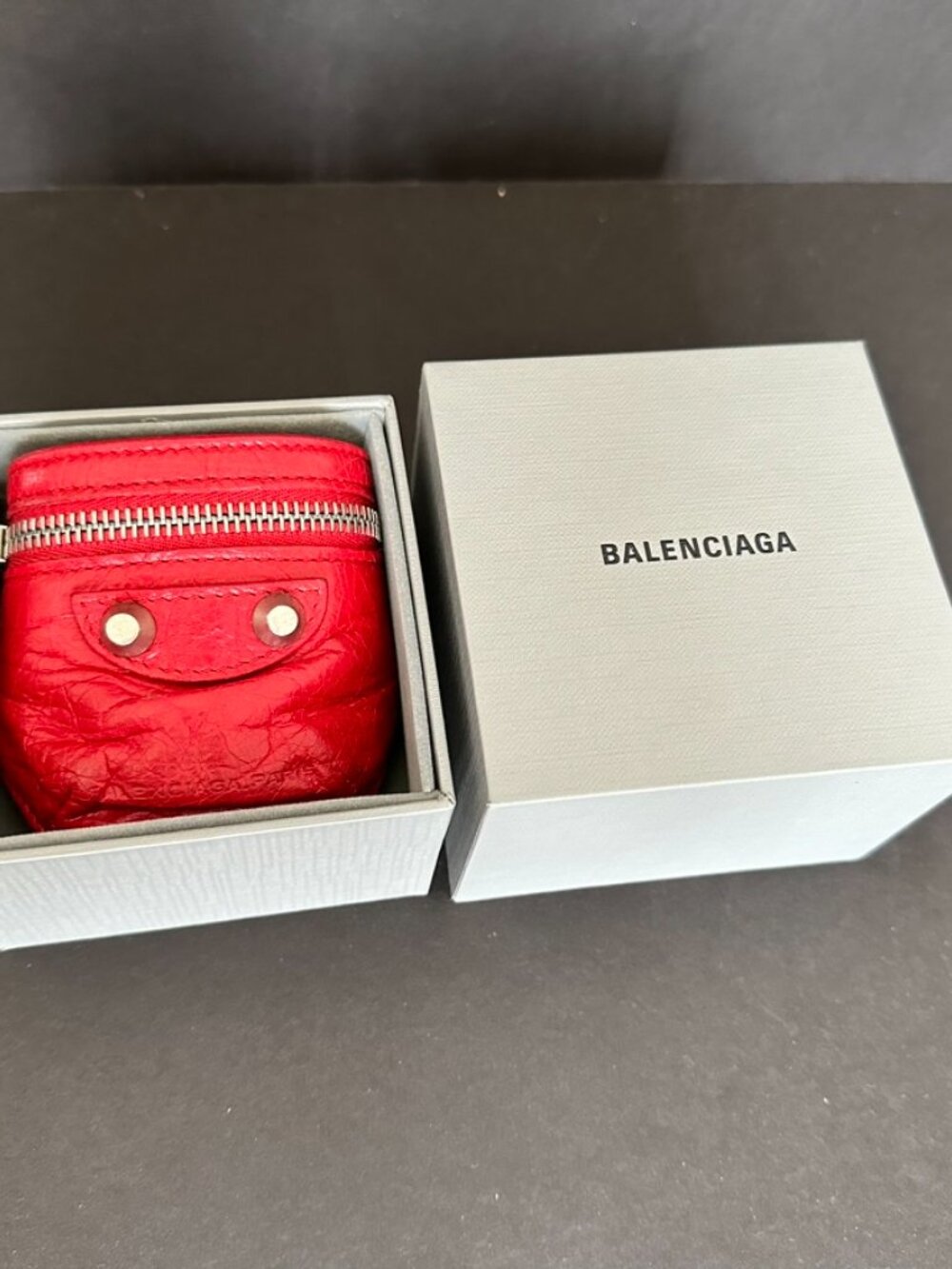 Balenciaga Red Leather Hand Wrist Cuff Coin Purse Mini Wallet